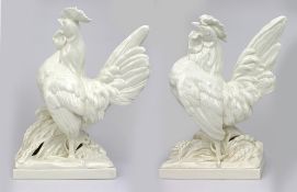Pair of Royal Worcester Blanc De Chine Roosters A.Azori Liseron 3581