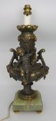 Vintage Gilt Brass Cherub Onyx Table Lamp