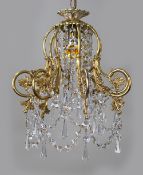 Elegant Vintage Crystal & Brass Chandelier