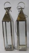 Pair of Large Vintage Chrome Lanterns