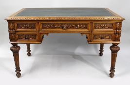 Victorian Carved Oak Leather Topped Desk