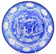 Blue Bohemian Overlay Cut Crystal Charger