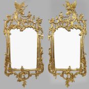 Pair of Carved Chippendale Style Giltwood Mirrors