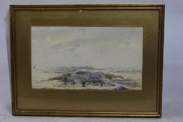 Edwardian Beach Waterclour Set In Gilt Frame