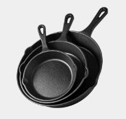 Vonshef 3pc Cast Iron Skillet Set. RRP £39.99 - Grade U