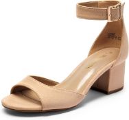 Dream Pairs Women's Chunkle Nude Suede Low Heel Pump Sandals Ankle Strap UK 6.5