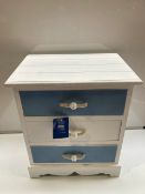 1 x Item International Bedside Draws Blue / White Three Draws