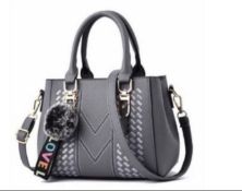 Embroidery Messenger Bag, Women's Leather Handbag, Grey