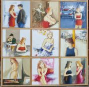 Fabulous Set of 9 Original Oils By Giuliano Trombini