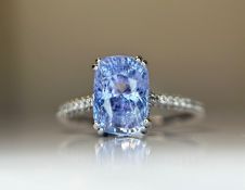 2.79CT Unheated/Untreated Ceylon Cornflour Blue Sapphire Diamonds & 18k Gold