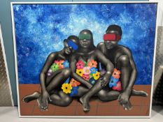Damilola Olusegun, Charcoal & Acrylic On Canvas, The Virtual World, 2021.