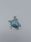 Nicole Barr Silver Enamelled Pendant Turtle Set With Sapphires Eye