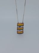 Silver and Natural Amber Stacked Pendant With Square Snake Chain