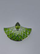 Nicole Barr Silver Enamelled Broach Set With Pear Cut Peridot