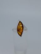 Silver 925 and Natural Amber Set Ring