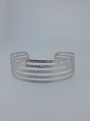 Silver Cuff Bangle Hammered and Spaced Detail