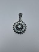 Silver Pendant Set With Synthetic Opal and Faceted Marcasite Stones