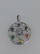 Silver Multi Coloured Gemstone Pendant