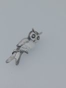 Nicole Barr Silver Enamelled Owl Broach Set With White Sapphire Eyes