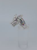 Silver Dragon Ring Set With Coloured CZ Stones