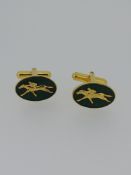 Gold Plated and Enamelled Race Horse Cuff Links