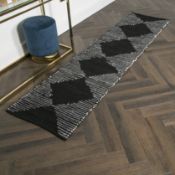 Lea Diamond Leather & Cotton Runner Rug (60 x 230cm) RRP - £90