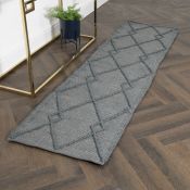 Grey Diamond Pattern Runner Wool Rug (60 x 230cm) RRP - £164