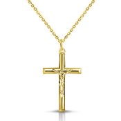 New! Yellow Gold Overlay Sterling Silver Cross Pendant With Chain