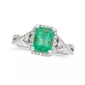 Certified 2.30 tctw Natural Emerald and Diamonds 18K White Gold Ring