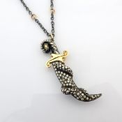 Sword Necklace Detailed With Brilliant Diamonds and 14K Gold On Silver