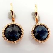 18K Rose Gold Earrings Detailed With Blue Topaz and Brilliant Diamonds