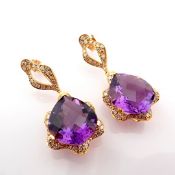 18K Rose Gold Earrings Detailed With Amethyst and Brilliant Diamonds