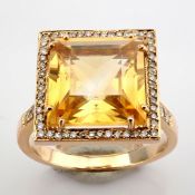 18K Rose Gold Ring , Detailed With 5.20Ct Citrine and Brilliant Diamonds
