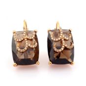 18K Rose Gold Earrings Detailed With Smoky Topaz and Brilliant Diamonds