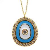 18K Evil Eye Necklace Detailed With Enamel and Brilliant Diamonds