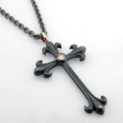 Cross Necklace Detailed With Brilliant Diamonds and 18K Gold On Silver