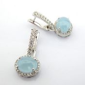 18K White Gold Earrings Detailed With Aquamarine and Brilliant Diamonds
