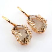18K Rose Gold Earrings Detailed With Smoky Topaz and Brilliant Diamonds