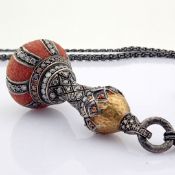 An Exquisite Necklace Detailed With Micro-Mosaic With Carnelian Tessera, 4.80 Ct Brilliant Diamon...