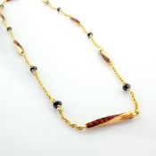 18K Yellow Gold Necklace Detailed With Enamel Parts and Beads Diamonds