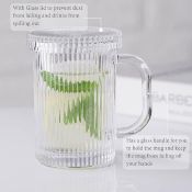 22 X CLEAR GLASS COFFEE MUG WITH LID, VERTICAL STRIPES WITH STIRRING SPOON RRP 220:00