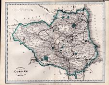 County Durham Cruchley Scarce Antique Railways & Stations Coloured Map.