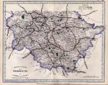 Yorkshire West Riding South Cruchley Scarce Antique Railways & Stations Coloured Map.