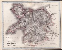 North Wales Cruchley Scarce Antique Railways & Stations Coloured Map.