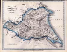 Yorkshire East Riding Cruchley Scarce Antique Railways & Stations Coloured Map.