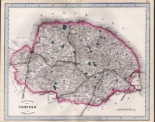 County Norfolk Cruchley Scarce Antique Railways & Stations Coloured Map.