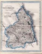 Northumberland Cruchley Scarce Antique Railways & Stations Coloured Map.