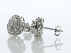 10ct White Gold Oval Cluster Claw Set Diamond Earring 0.50 Carats
