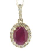 14ct Yellow Gold Oval Ruby and Diamond Pendant and Chain (R1.62) 0.26 Carats