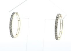 10ct Yellow Gold Claw Set Semi Eternity Diamond Hoop Earring 1.02 Carats